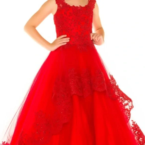 strapless open back dress Halter Red V-neck Prom Dresses Pageant Dress with a Tulle Skirt – Hoprom main image 1